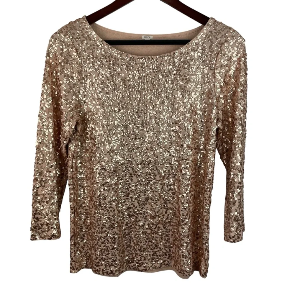 J. Crew | Rose Gold Sequin 3/4 Sleeve Dressy Top